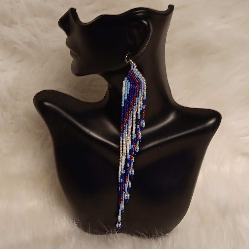 Multi Colored Beaded Long Dangle Earrings - image 1